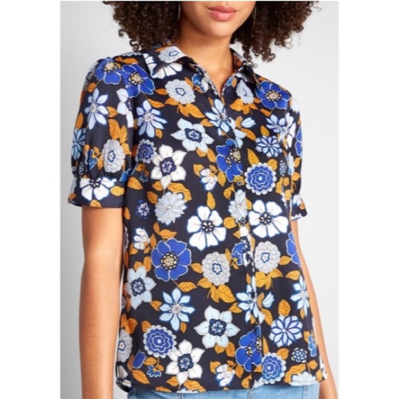 MODCLOTH | Undeniably Inspired Short Sleeve Blouse Small - Picture 2 of 6